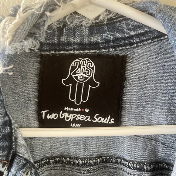 Two Gypsea Souls Patch Denim Jean Jacket Womens Small Blue - Picture 5 of 10